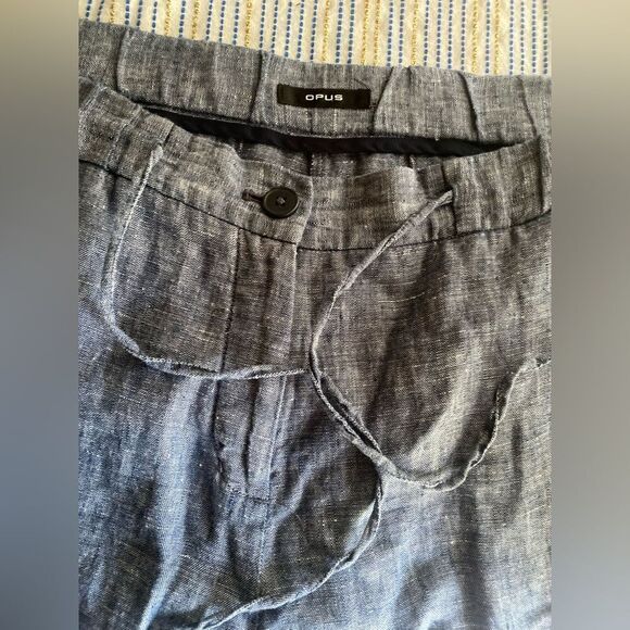 Opus Maritta Pants Women Blue Straight Wide Leg EU Size 42 Drawstring 100% Linen - Picture 8 of 15